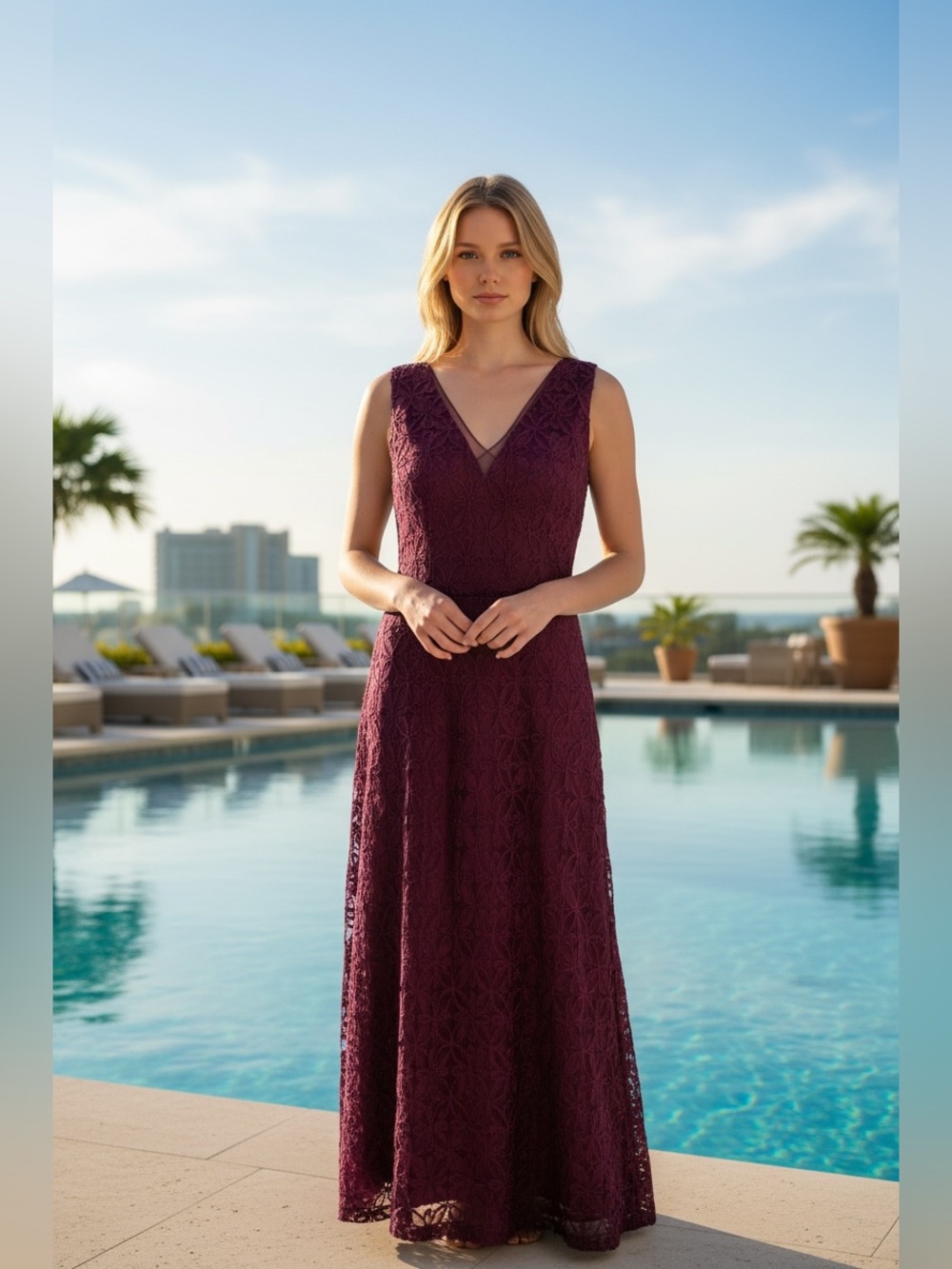 Adrianna Papell Soutache Embroidery Midi Dress Sz 14 Light Wine Purple V-Neck